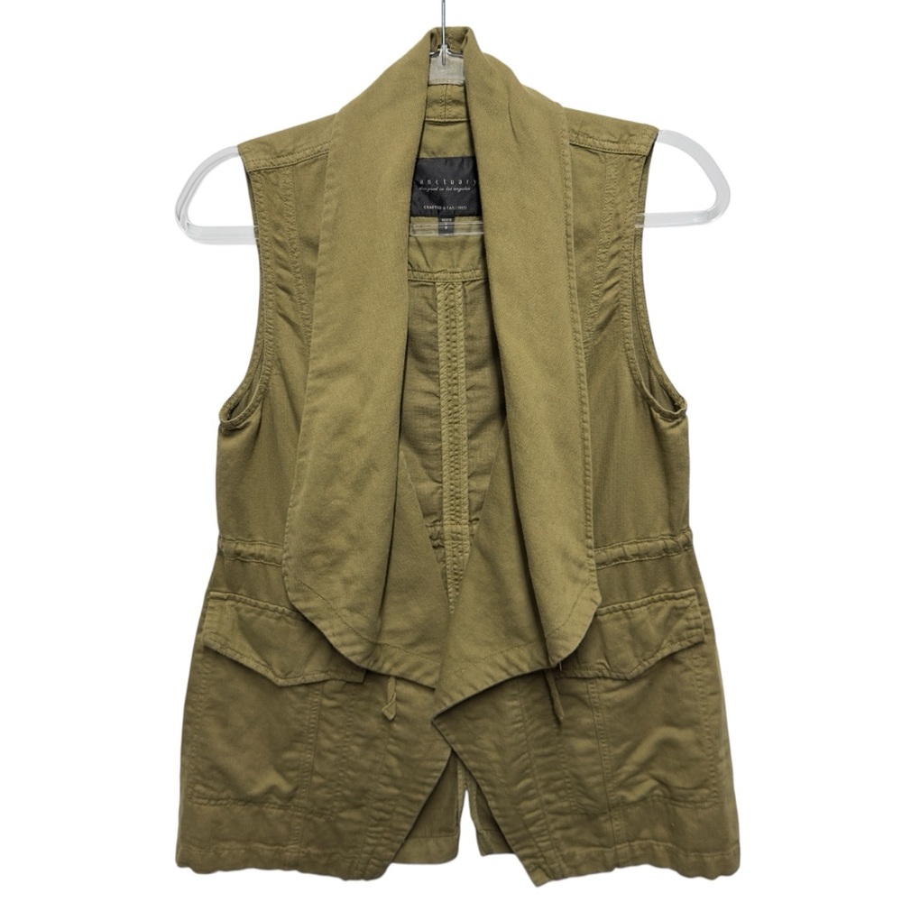 Pure Linen Cotton Herringbone Safari Desert Utility Safari Vest Jacket Army - Picture 2 of 7